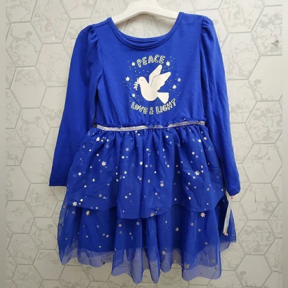 Nwt Royal Blue Hanukkah Long Sleeve Tutu Dress, Cat & Jack